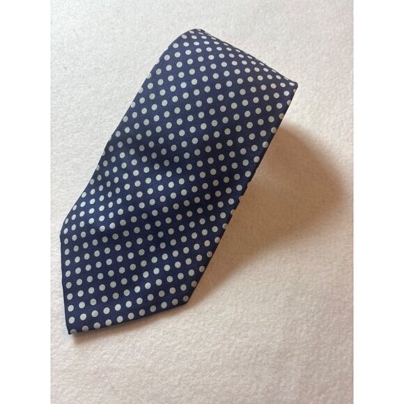 Polo By Ralph Lauren Mens Silk Polka Dot Tie Blue & White - Picture 3 of 7